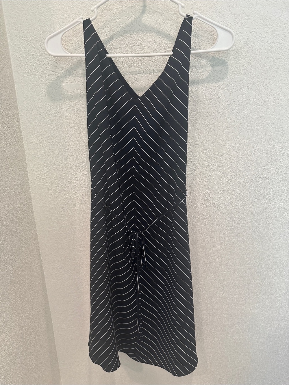 Ann Taylor Navy & White Striped V-Neck Midi Dress